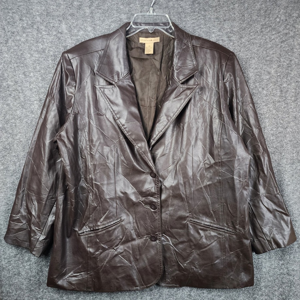 Mountain Lake II Blazer Jacket Mens 2X Brown Faux Leather Crinkle 3-Button Coat